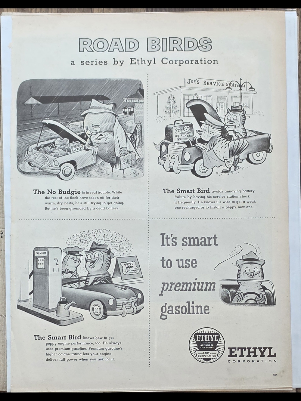 Ethyl Corporation Vintage 'Road Birds' Black & White Art Poster